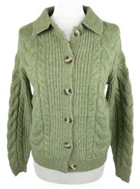 Dámský khaki vzorovaný propínací svetr M&S