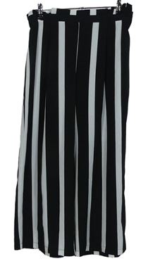 Dámske čierno-biele pruhované culottes nohavice F&F