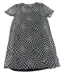 Bielo-čierne kockované tylové šaty so srdiečkami Primark