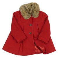 Červený flaušový kabát s kožešinou F&F