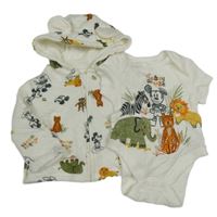 2set- bílá lehce zateplená propínací mikina se zvířátky a kapucí+ body Disney