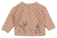 Světlerůžová prošívaná propínací mikina s kytičkami a Bambim Disney