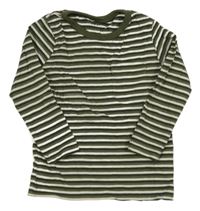 Kaki-biele pruhované tričko TU
