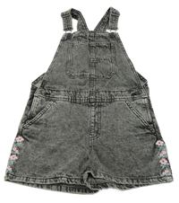 Černo-bílé melírované riflové laclové kraťasy s kytičkami Denim Co.