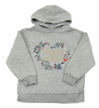 Sivá melírovaná mikina so srdíčkem z květin a kapucňou Primark