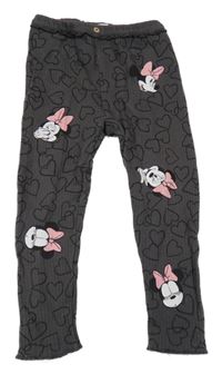 Tmavosivé rebrované legíny so srdiečkami a Minnie