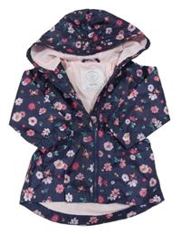 Tmavomodrá jesenná šušťáková parka s kvetmi a kapucňou Primark