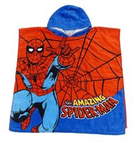 Červeno-modré froté osuškové pončo s kapucí - Spiderman