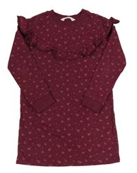 Vínové teplákové šaty s větvičkami a volánky H&M