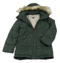 Tmavozelená šusťáková zimní bunda s kapucí 