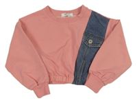 Ružová crop mikina s riflovou vsadkou