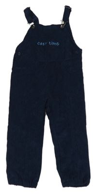 Tmavomodré laclové manšestráky s nápisem 