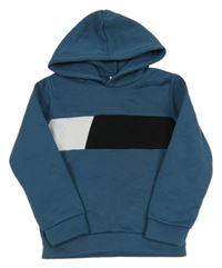 Tmavomodro-černo-bílá thermo mikina s kapucí 