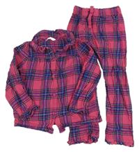 Růžovo-fialovo-safírovo-zlaté kostkované flanelové pyžamo M&S