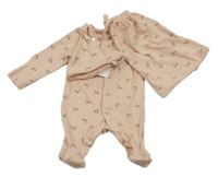 Nové - 3set - Světlerůžový overal s ptáčky + čepice + sáček Tu