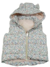 Bílo-květovaná šusťáková zateplená vesta s kapucí H&M