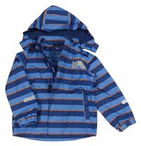 Modro-oranžová pruhovaná šušťáková jarná bunda s traktorom a kapucňou Impidimpi