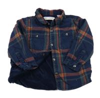 Tmavomodro-kaki-tehlová kockovaná podšitá košeľa Zara