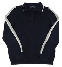 Tmavomodrý sveter s pruhmi a golierikom Matalan