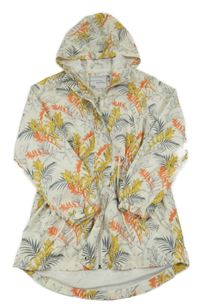 Smetanovo-barevná vzorovaná šusťáková jarní parka s listy a kapucí Reserved