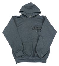 Tmavosivá mikina s nápisom a kapucňou
