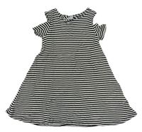 Čierno-biele pruhované rebrované šaty s volnými rameny F&F