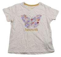 Svetloružové melírované tričko s motýlkem z kytiček Primark