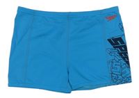 Azurové nohavičkové plavky s nápisom Speedo