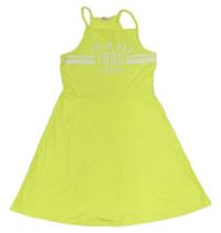 Neónově žlté bavlnené midi šaty s nápismi H&M