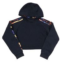 Tmavomodrá crop mikina s kapucňou Adidas
