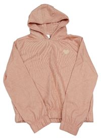 Broskvová crop mikina so srdiečkom a kapucňou Yigga