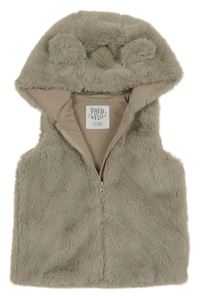 Sivá kožušinová podšitá vesta s kapucňou F&F