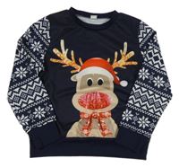 Tmavomodro-biela vzorovaná mikina so sobom Shein