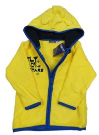 Nové - Žltá chlpatá prepínaci mikina s modrými lemy a kapucňou Lupilu