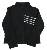 Čierna prepínaci športová mikina s prúžkami a rolákom Sinsay