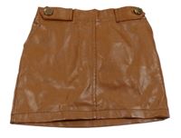 Hnedá koženková sukňa s gombíky
