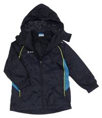 Tmavomodro-modrá šusťáková jarní bunda s ukrývací kapucí Jako 