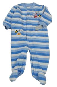 Nové - Modro-bílý pruhovaný fleecový overal s auty Dunnes