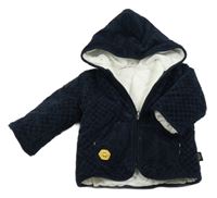 Tmavomodrá sametová prošívaná zateplená bunda s kapucí Brums 