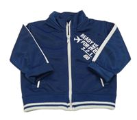 Tmavomodrá prepínaci športová mikina s nápisom