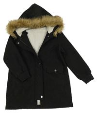 Čierna šušťáková zateplená parka s kapucňou Shein
