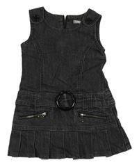 Tmavosivé rifľové šaty s falešným opaskom Vynil Fraise