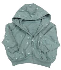 Zelenošedá propínací crop mikina s kytičkami a kapucí Dunnes