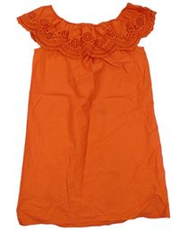 Oranžové plátenné šaty s dirkovaným golierikom H&M