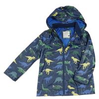 Tmavomodrá nepromokavá podzimní bunda s dinosaury a kapucí Primark