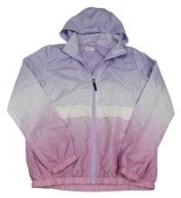Fialovo-růžovo-bílá šusťáková podzimní bunda s kapucí H&M