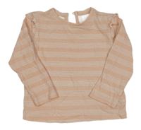Svetloružová -biele pruhované tričko s volánikmi H&M