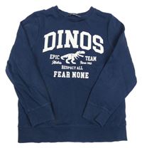 Tmavomodrá mikina s dinosaurom a nápisom C&A