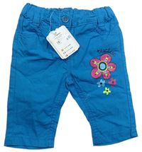 Modrozelené plátenné nohavice s kvietkami a logom tuc tuc