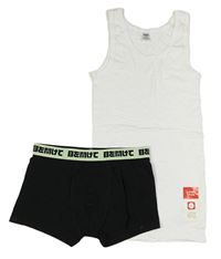 2Set - Bílý nátělník YIGGA + černo/světlezelené boxerky s  YIGGA + černo/světlezelené boxerky s nápisy